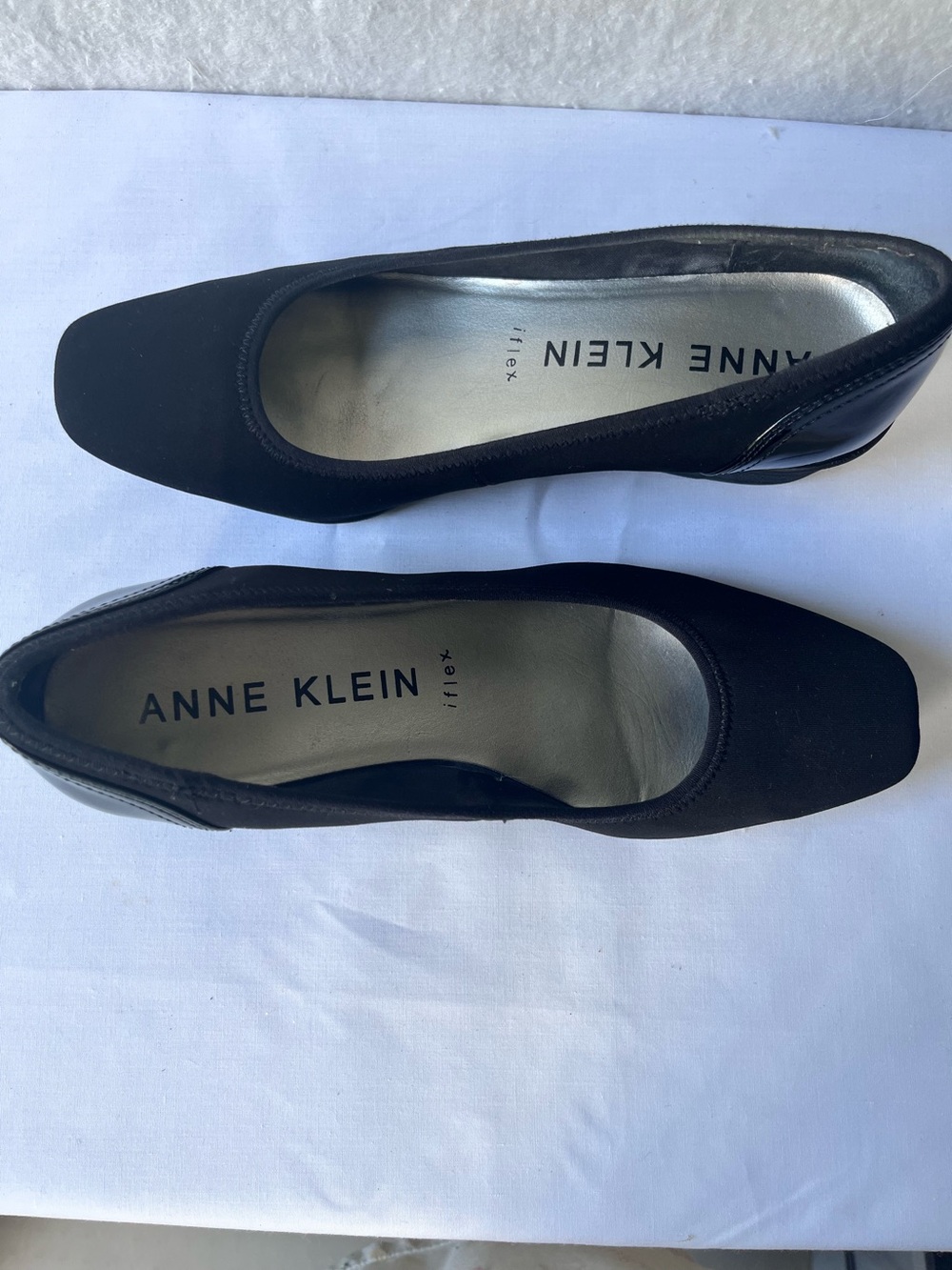Anne Klein Black Winner Wedge Square Toe Shoes Size 8.5 M